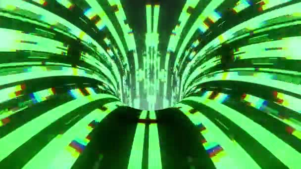 Colorido glitch tecnológico distorsión agujero de gusano túnel vuelo bucle animación fondo nueva calidad vintage estilo fresco bonito hermoso 4k material de archivo de vídeo — Vídeo de stock