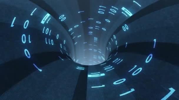 Solucan deliği huni tünel animasyon arka plan yeni kalite teknolojik serin güzel güzel stok 4 k video görüntüleri ikili sayılar veri aktarımı — Stok video