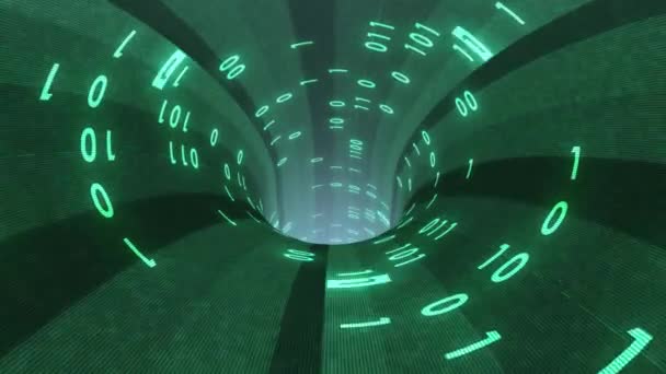 Números binarios transferencia de datos agujero de gusano túnel animación fondo nueva calidad tecnológica fresco hermoso stock 4k video metraje — Vídeos de Stock
