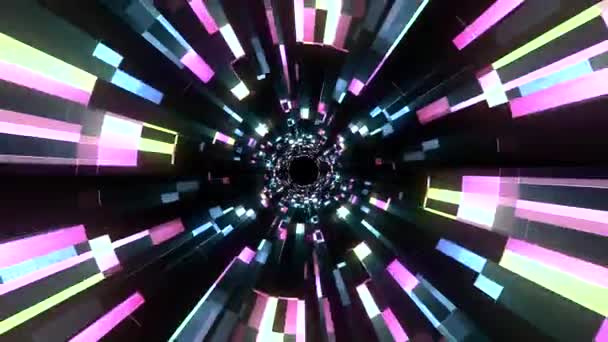 Flight Out Neon Lights Cyber Tunnel Motion Graphics Animation Background — Stock Video