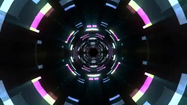 Cyber veri vr tünel hareket grafik animasyon arka plan sorunsuz yeni nitelik fütüristik serin güzel güzel 4 k stok video görüntüleri döngü içinde uçuşa neon ışıklar — Stok video