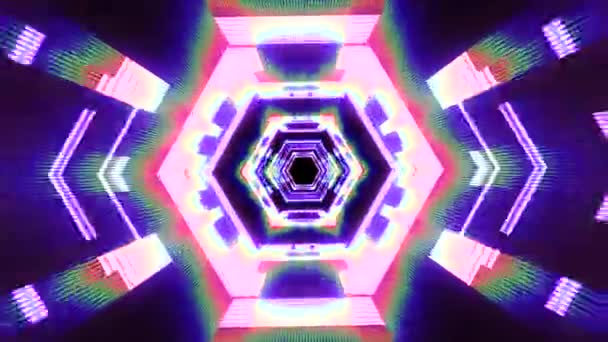 Flight in out neon lights cyber data hexagonal vr tunnel motion graphics animation background seamless loop new quality futuristic cool nice beautiful 4k stock vídeo footage — Vídeo de Stock