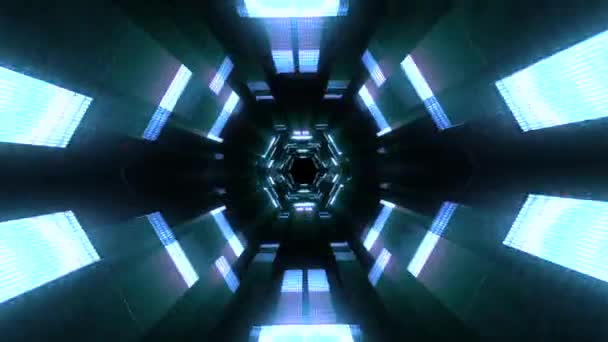 Vuelo en luces de neón cyber data hexagonal vr túnel movimiento gráficos animación fondo lazo inconsútil nueva calidad futurista fresco bonito hermoso material de archivo 4k vídeo — Vídeo de stock