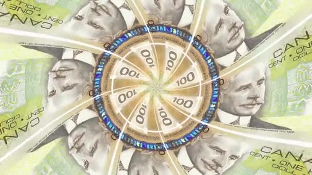 Hypnotiserende eindeloze bloeiende Canadese dollar bloem ornament naadloze loop animatie achtergrond nieuwe kwaliteit finance business cool leuke mooie 4k video beeldmateriaal — Stockvideo