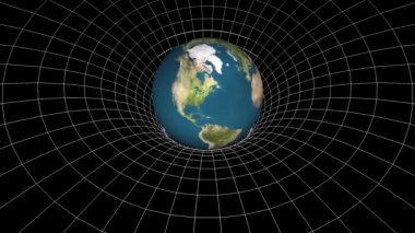 Dünya gezegeni döndürme uzay zaman bend çukur huni sorunsuz döngü animasyon arka plan yeni kalite evrensel bilim serin güzel 4k 3d stok video görüntüleri