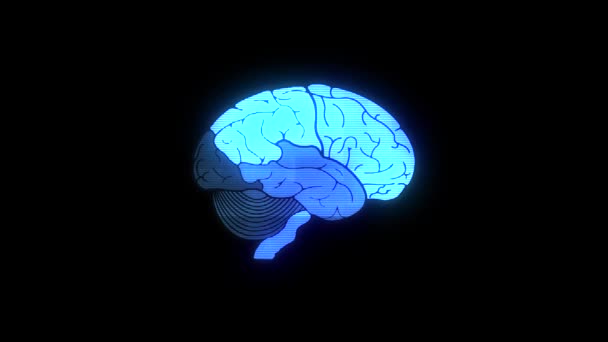Otak manusia pada hud glitch menampilkan latar belakang animasi mulus yang berwarna-warni kesehatan, teknologi, obat-obatan berkualitas baru. motion graphics 4k stock video footage — Stok Video