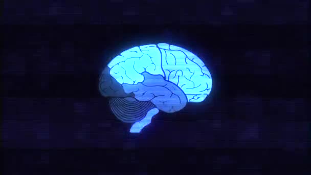 Cervello umano sul display glitch hud colorato senza soluzione di continuità sfondo animazione nuova qualità salute, tecnologia, medicina. motion graphics 4k stock video — Video Stock