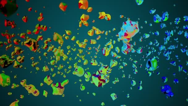 Renkli sıvı metal su damlaları rastgele boşluk dijital animasyon arka plan yeni kalite doğal hareket grafik serin güzel güzel 4 k stok video görüntüleri içinde dağınık — Stok video