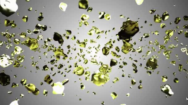 Jaune or liquide gouttes d'eau en métal diffusées aléatoirement dans l'espace animation numérique arrière-plan nouvelle qualité mouvement naturel graphiques cool belle 4k stock vidéo — Video