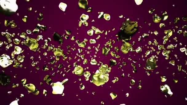 jaune or liquide gouttes d'eau en métal diffusées aléatoirement dans l'espace animation numérique arrière-plan nouvelle qualité mouvement naturel graphiques cool belle 4k stock vidéo 