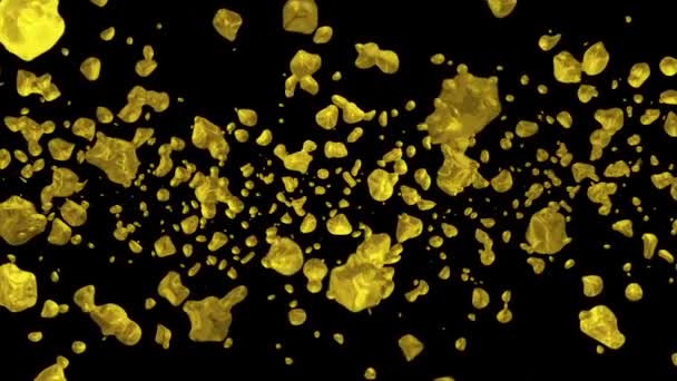 Жовтий золотий рідкий метал краплі води випадково поширюється в космосі цифровий анімаційний фон нова якість природної графіки руху круто красиві 4k кадри стокового відео — стокове відео