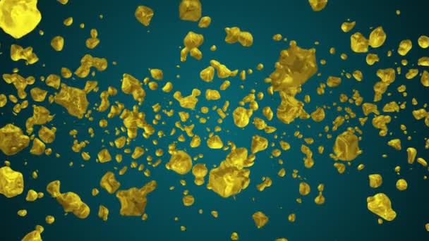 Yellow golden liquid metal water drops random diffused in space digital animation background new quality natural motion graphics cool nice beautiful 4k stock video footage — Stock Video