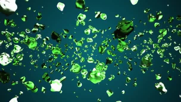 Смарагдова зелена рідка металева вода падає випадковим чином розповсюдженим у просторі цифровим анімаційним фоном нова якість графіки природного руху круто красиві 4k кадри стокового відео — стокове відео
