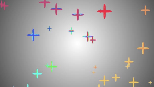 Veel willekeurige kleurrijke kristallen pluspunten vliegen drijvend in ruimte animatie achtergrond nieuwe kwaliteit universele beweging dynamische geanimeerde kleurrijke vrolijke cool 4k video-opnames — Stockvideo
