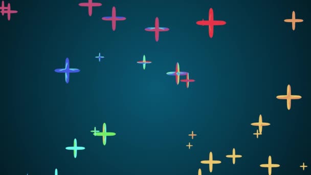 Muchos pluses de cristal colorido al azar que vuelan flotando en el fondo de la animación espacial nueva calidad movimiento universal dinámico animado colorido alegre fresco 4k video metraje — Vídeos de Stock