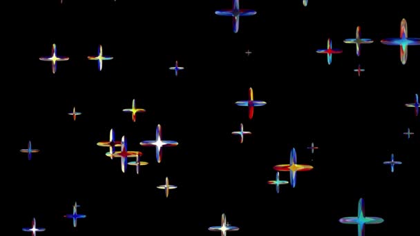 Πολλές pluses τυχαία πολύχρωμο κρυστάλλων που φέρουν επιπλέουν στο διάστημα κινούμενα σχέδια νέα ποιότητα Οικουμενική κίνηση δυναμική κινούμενα πολύχρωμο χαρούμενη δροσερό 4k βιντεοσκοπημένων εικονών υποβάθρου — Αρχείο Βίντεο