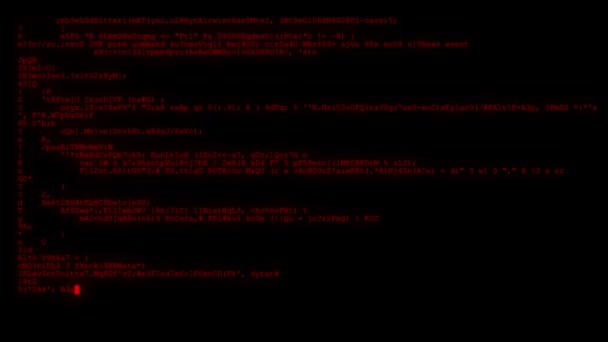 Criptato veloce lungo scorrimento programmazione sicurezza hacking flusso di dati codice sul display arancione ambra nuovi numeri di qualità lettere di codifica techno gioioso video 4k stock metraggio — Video Stock