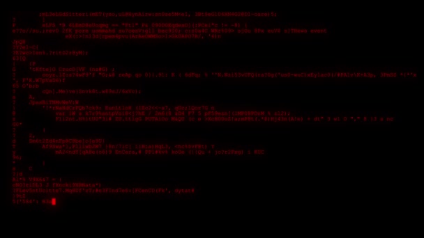 Cifrado rápido y largo desplazamiento programación seguridad piratería código flujo de datos en ámbar naranja pantalla nuevos números de calidad letras codificación techno alegre vídeo 4k archivo — Vídeos de Stock