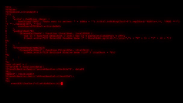 Κρυπτογραφημένο γρήγορα καιρό τυλίξει προγραμματισμού ασφαλείας hacking Κωδικός δεδομένων ροής ροή σε κόκκινη εμφάνιση νέα ποιότητα αριθμών γραμμάτων κωδικοποίηση μήκους σε πόδηα αποθεμάτων techno χαρούμενη βίντεο 4k — Αρχείο Βίντεο