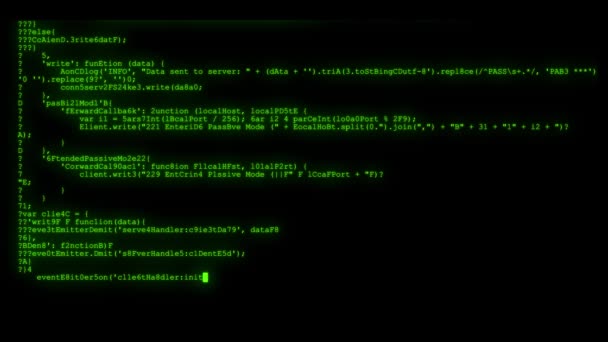 Krypterade snabbt lång rullande programmering säkerhet hacka koden data flow stream på grön display nya kvalitet siffror bokstäver kodning techno joyful video 4k arkivfilmer — Stockvideo