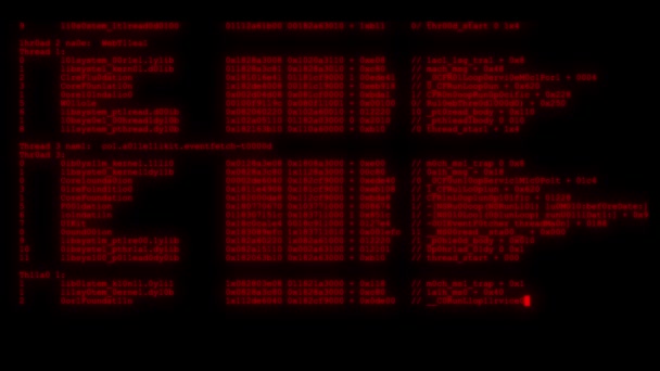 Verschlüsselte schnelle lange Scrollen Programmierung Sicherheit Hacking Code Datenfluss auf rotem Bildschirm neue Qualität Zahlen Buchstaben Codierung Techno freudige Video 4k Stock Footage — Stockvideo