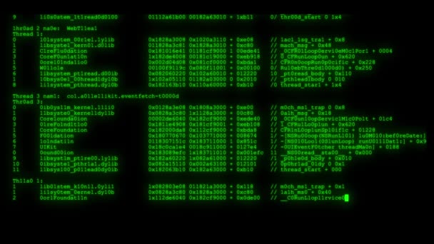 Verschlüsselte schnelle lange Scrollen Programmierung Sicherheit Hacking Code Datenfluss auf grünem Display neue Qualität Zahlen Buchstaben Codierung Techno freudige Video 4k Stock Footage — Stockvideo