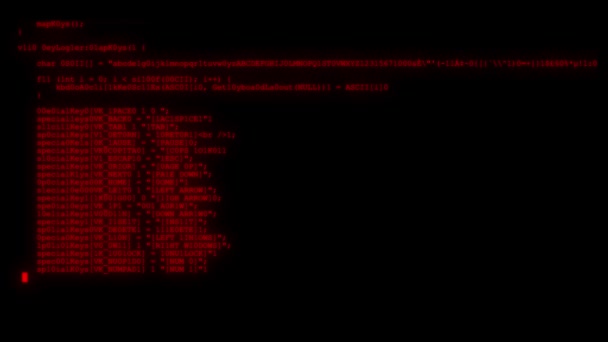 Cifrado rápido y largo desplazamiento programación seguridad piratería código flujo de datos en pantalla roja nuevos números de calidad letras codificación techno alegre vídeo 4k archivo de archivo — Vídeos de Stock