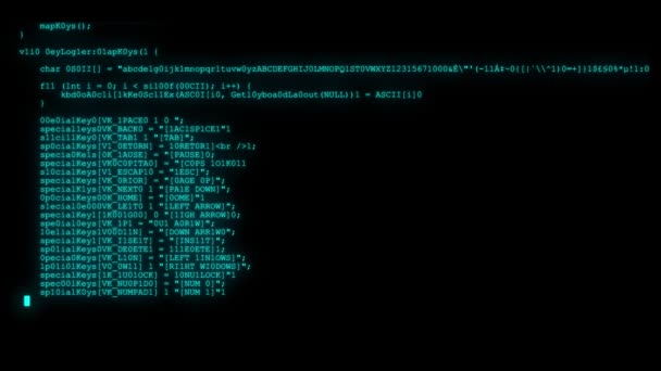 Criptato veloce lungo scorrimento programmazione sicurezza hacking flusso di dati codice sul display blu nuovi numeri di qualità lettere di codifica techno gioioso video 4k magazzino filmato — Video Stock