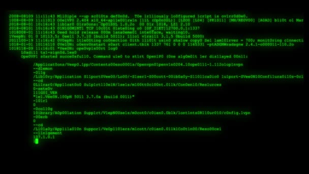 Encrypted fast long scrolling programming security hacking code data flow stream on green display new quality numbers letters coding techno joyful video 4k stock footage — Stock Video
