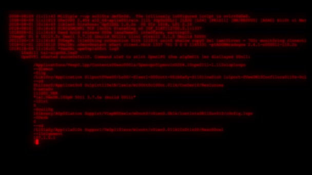 Tok šifrované rychle dlouhá posuvná programování zabezpečení hackerské kódu dat stream na červený displej nové kvalitní čísla dopisy kódování stopáže techno radostné videa 4k — Stock video