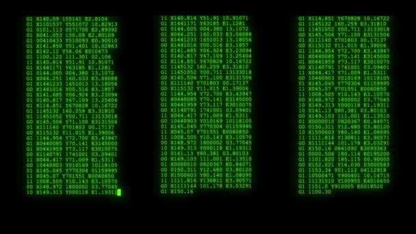 Crypté rapide longue défilement programmation sécurité piratage code flux de données flux sur l'affichage vert nouvelles lettres chiffres de qualité codage techno joyeuse vidéo 4k images stock — Video