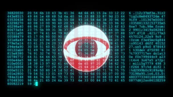 Espião hacker wathing eye com criptografado rápido longo rolagem programação segurança hacking código fluxo de dados em exibição novos números de qualidade letras codificação techno alegre vídeo 4k estoque imagens — Vídeo de Stock