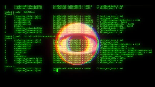 Шпионский хакер глаз с зашифрованным долго прокручивая программирования безопасности хакерского кода потока данных на дисплее новых качественных цифр кодирования техно радостное видео 4k фондовые кадры — стоковое видео