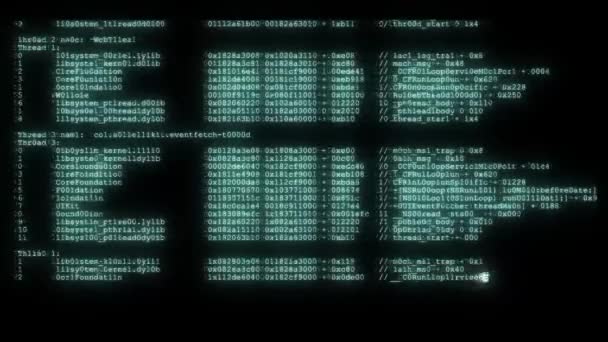Hałaśliwe zniekształcony glitched szybki długo przewijania programowania bezpieczeństwa hacking kodu danych przepływu strumienia na niebieskim wyświetlaczem nowej jakości liczb liter kodowania Stockowy techno radosny wideo 4k — Wideo stockowe