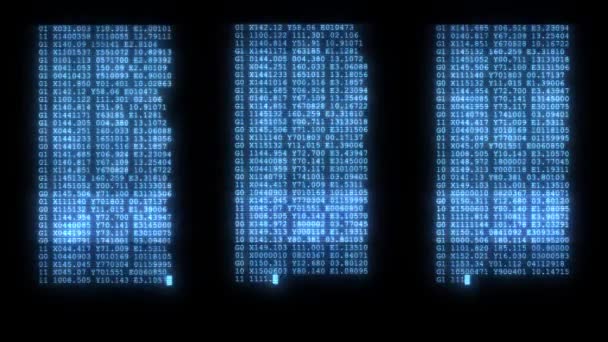 嘈杂扭曲的闪烁快速长滚动编程安全黑客代码数据流在蓝色上显示新的质量数字字母编码技术快乐视频4k 股票镜头 — 图库视频影像