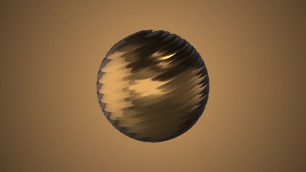 Golden ribbed ball rotating in space seamless loop background animation new quality new quality industrial techno construction futuristic cool nice joyful video footage — Stock Video