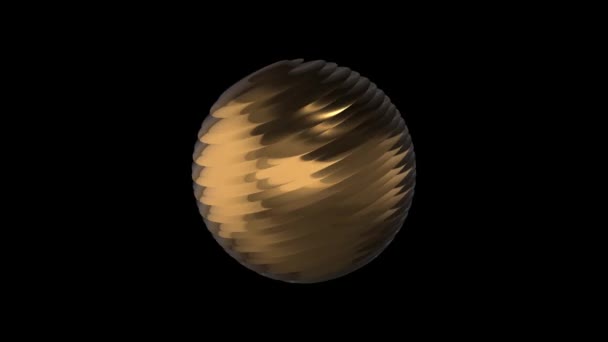 Golden ribbed ball rotating in space seamless loop background animation new quality new quality industrial techno construction futuristic cool nice joyful video footage — Stock Video