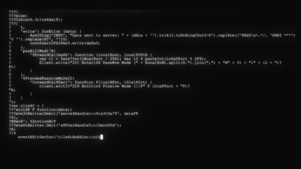 Cifrado rápido y largo desplazamiento programación seguridad piratería código flujo de datos en blanco negro pantalla nuevos números de calidad letras codificación techno alegre vídeo 4k archivo — Vídeo de stock