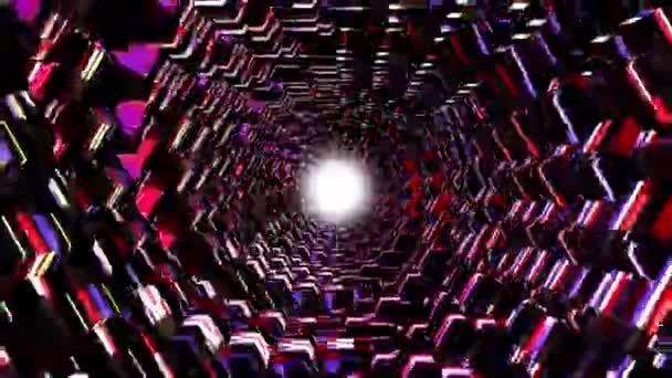 Vuelo a través de las escalas poligonales de colores 3d túnel de fondo nueva calidad gráficos de movimiento de animación fresco bonito hermoso material de archivo de vídeo 4k — Vídeos de Stock
