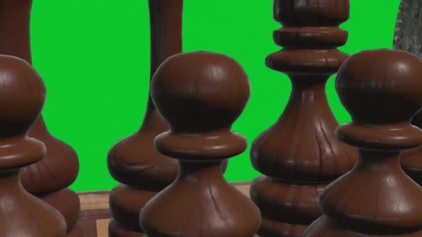 체스 보드 3d는 녹색 화면에 카메라 애니메이션을 닫습니다 새로운 품질 보드 게임 멋진 좋은 즐거운 비디오 4k 스톡 영상 — 비디오