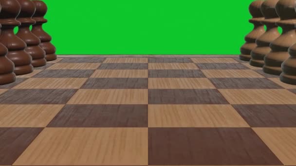 Chess board 3d close up camera animation on green screen new quality board game cool nice joyful video 4k stock footage — Stock Video