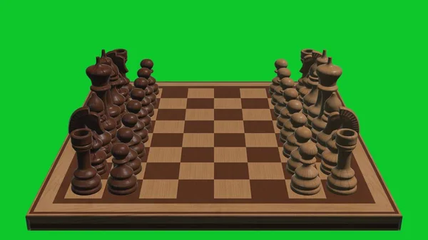 Шахматная доска 3d рендерятся на зеленом экране новая настольная игра прохладно приятно радостный 4k изображения на складе иллюстрации — стоковое фото
