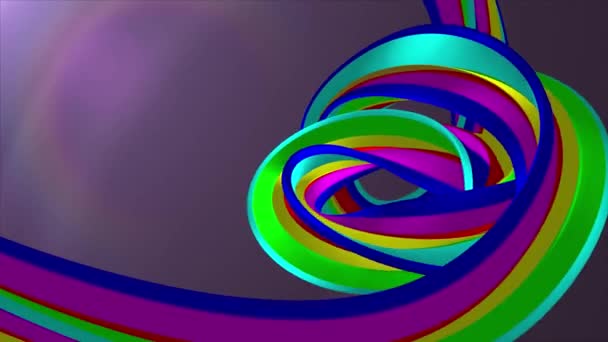 Couleurs douces 3D courbé arc-en-ciel bande caoutchouc guimauve corde bonbons boucle sans couture forme abstraite animation fond nouvelle qualité mouvement universel dynamique animé coloré joyeux vidéo 4k stock footage 
