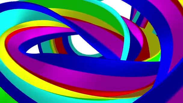 Couleurs douces 3D courbé arc-en-ciel bande caoutchouc guimauve corde bonbons boucle sans couture forme abstraite animation fond nouvelle qualité mouvement universel dynamique animé coloré joyeux vidéo 4k stock footage 