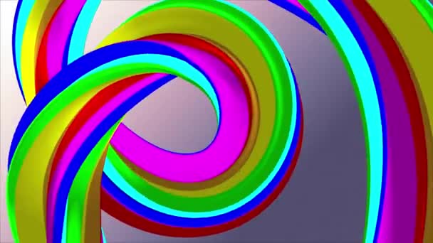 Couleurs douces 3D courbé arc-en-ciel bande caoutchouc guimauve corde bonbons boucle sans couture forme abstraite animation fond nouvelle qualité mouvement universel dynamique animé coloré joyeux vidéo 4k stock footage 