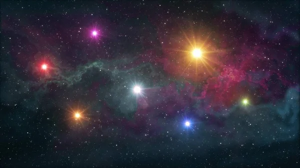 Семь радужных цветных звезд сияют в мягкой туманности ночного неба иллюстрации фоне нового качества природы живописные прохладные красочные красивые светлое изображение запаса — стоковое фото
