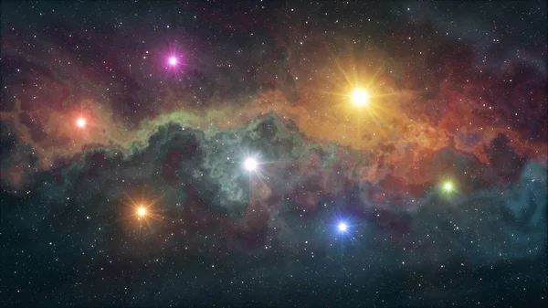 Επτά ουράνιο τόξο χρωματιστά αστέρια λάμψη σε απαλό νεφέλωμα νύχτα ουρανού εικόνα φόντο νέα ποιότητα φύση γραφικό δροσερό πολύχρωμο ωραίο φως απόθεμα εικόνα — Φωτογραφία Αρχείου