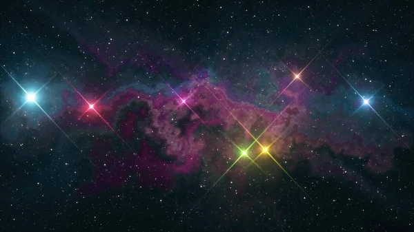 Syv regnbuefarvede stjerner skinner i blød stjernetåge nattehimmel illustration baggrund ny kvalitet natur naturskønne cool farverige flot lys bestand billede - Stock-foto