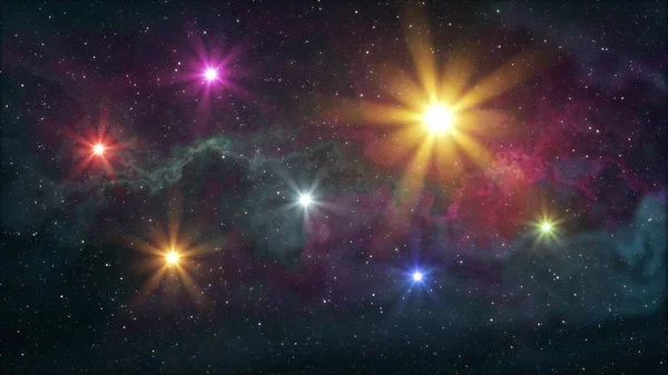 Sete estrelas coloridas do arco-íris brilham em nebulosa suave céu noturno ilustração fundo nova qualidade natureza cênica legal colorido agradável luz estoque imagem — Fotografia de Stock