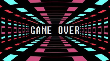 retro oyun tarzı sonsuz tünel uçuş sorunsuz döngü animasyon yanıp sönen metin - yeni nitelik 4k vintage renkli neşeli video görüntüleri üzerinde oyun ile